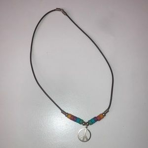 Vintage 90s Peace Sign Charm Beaded Choker Necklace